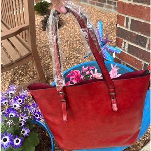 Handcrafted red waxed leather shoulder bag w/removable crossbody strap. NWOT.